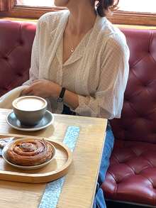 DAZY Áo kiểu nữ dáng rộng, cổ buộc dây, phối màu chấm bi, tay dài, thích hợp cho mùa hè. - trắng - Xem 8