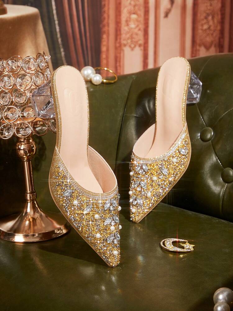 CUCCOO TILAWA Escarpins à talon cristal avec décoration de strass en verre, bout pointu. Convient pour les sorties, les banquets, les fêtes et autres événements