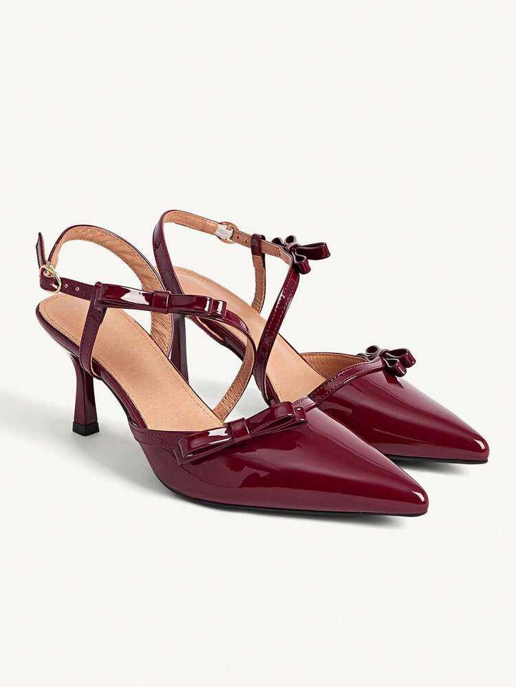 CUCCOO CHICEST Patent Leather French Elegant Backless Bow Tie Women Sandals Wedding Shoes Spring Shoes Bride Shoes
