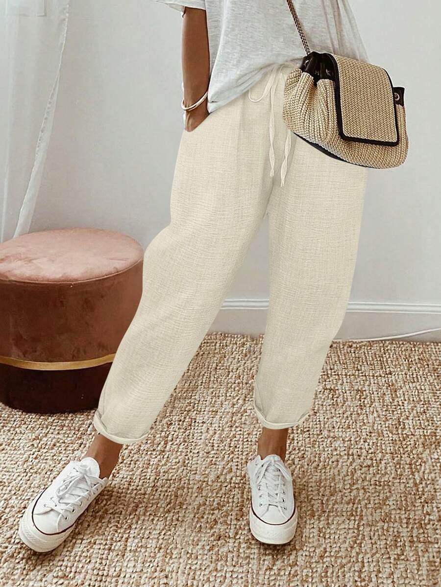 Breezaya 女士纹理牛仔蓝色修身裤，春夏款 - 杏色 - 查看 1