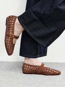 CUCCOO BIZCHIC Giày Mary Jane kiểu cổ điển, giày bệt đế rỗng cho nữ, thời trang và thoải mái, phù hợp cho mọi mùa, mùa thu/đông cho dịp Giáng sinh. - Rỉ Nâu - Xem 5