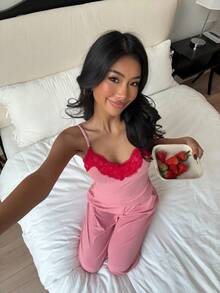 Miss Vinta Bộ đồ ngủ nữ ren hồng phối họa tiết kiểu Âu & Mỹ gợi cảm - Nhiều màu - Xem 4