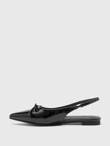 CUCCOO BIZCHIC Zapatos planos para mujer, mulas con punta puntiaguda de charol negro y lazo, diseño con tira trasera, textura suave, zapatos elegantes de oficina - Negro - Ver 9