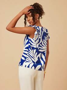 Travachic Top de Manga Curta com Estampa Completa Casual de Férias para Mulheres, Conjunto Casual de Férias para Mulheres, Férias de Verão, Férias da Primavera, Festa, Praia, Primavera, Dia dos Namorados, Dia dos Namorados para Mulheres, Fantasia de Carnaval, Elegante, Floral, Carnaval, Da Primavera ao Verão, Festa, Top de Verão, Top de Dia dos Namorados, Top para Convidada de Casamento, Top de Aniversário, Top de Festa, Top Elegante para Mulheres, Top Floral, Top de Verão, Fantasia de Carnaval, Top Estilo Mexicano Boho para Mulheres - Azul e Branco - Visão 2