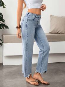 Breezaya Women's Fashion Frayed Hem Cropped Jeans - Dark Wash - View 4