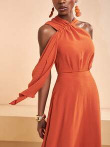 Zivah New Spring/Summer New Arrival, Suitable For Birthday Parties, Graduation Season, Everyday Outings, Versatile Casual Vacations, Cruise Travel, Beach Sunbathing, Online Bestseller, Christmas, Casual And Elegant, Linen-Feel Crinkled Halter Neck Women's Jumpsuit Elegant Dress - Brown - View 1