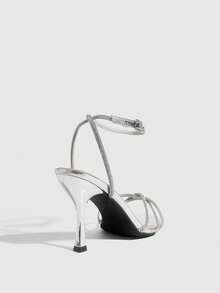 CUCCOO SZL 女士经典简约闪亮水钻细高跟凉鞋交叉绑带设计宴会派对舞蹈性感时尚晚宴通勤女鞋 - 銀色 - 查看 8