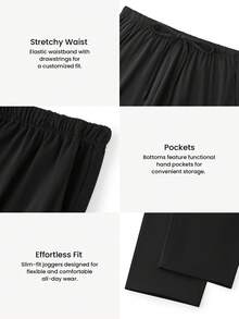 LUVLETTE Plus Size Spring And Summer Men Black Basic Soft 100% Pure Cotton Sleep Bottoms Lounge Pants Lingerie As Outerwear Airy Pajama Pants Fall Pyjama - Black - View 6