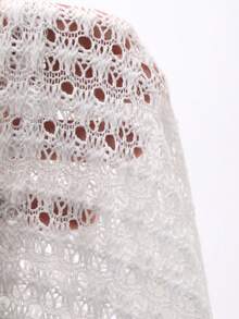 DAZY 女士圆领长袖蕾丝面料开衩设计腰带优雅度假风针织上衣 - 米色 - 查看 7