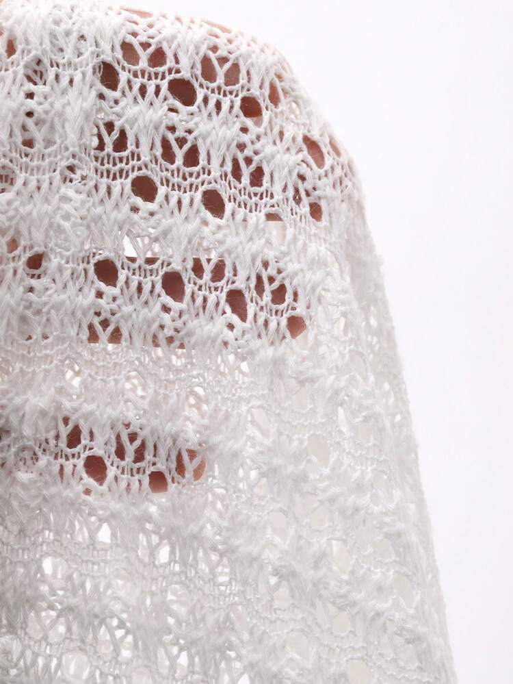 Women's Round Neck Long Sleeve Lace Fabric Split Design Waist Belt Elegant Vacation Style Knit Top Summer