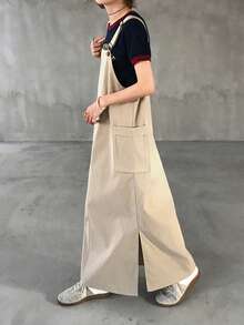 FRIFUL 女士工装风吊带长裙 - 卡其色 - 查看 6