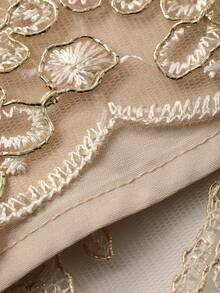 DAZY 女士优雅刺绣网纱V领收腰连衣裙，度假风，夏季 - 杏色 - 查看 7