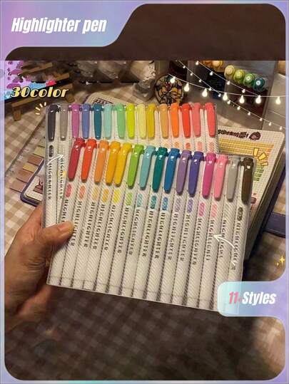 15 色双头荧光笔套装，荧光绘图笔，荧光笔，艺术，可爱粉彩文具，返校