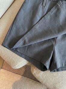Franclia Korean Style, Versatile, Irregular High-Waisted, Slimming Suit Shorts/Skirt With Belt; Women's Shorts For Spring/Summer; Women's Mini Shorts; Summer Outfits; Elegant Women's Shorts. - Grey - View 6