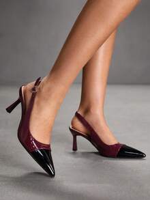 CUCCOO SZL Women's Pointed Toe Buckle Design Everyday Versatile Fashion High Heels - Burgundy - View 5