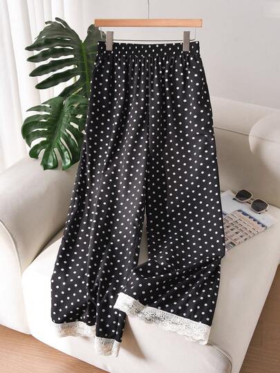 CosyJoli 大码女式休闲阔腿裤，宽松长裤，花卉蕾丝裤，波点裤，休闲女装