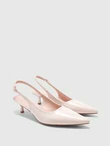 CUCCOO BIZCHIC Sandalias de tacón alto con punta puntiaguda, de piel de patente PU, minimalistas, con correa de tobillo y hebilla de metal, adecuadas para el trabajo y el uso diario - Beis - Ver 2