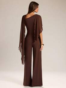 SHEIN BAE Women's Brown Poncho Style Wide Leg Jumpsuit, Spring/Summer - Brown - View 2