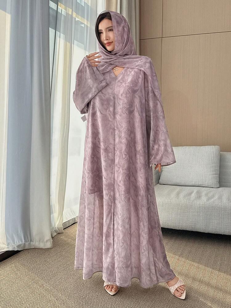 Women's Elegant Floral Print V-Neck Loose Dress With Headscarf 2 Pieces Set, Spring/Summer,Wedding Guest Dress Women