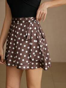 Aveloria Rosie 新款欧美风裹身A字波点印花半身裙 - 棕色 - 查看 5