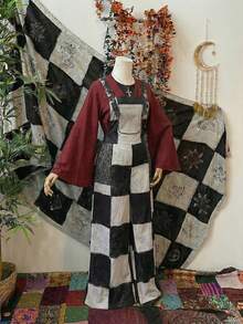 Sunspun 休闲格子宽松舒适连体裤 - 黑與白 - 查看 3