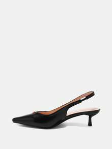 CUCCOO BIZCHIC Women's New Pointed Toe Black Matte Metal Buckle Backstrap Open Back Fashion Commuter Minimalist Versatile Stiletto High Heel Sandals - Black - View 10