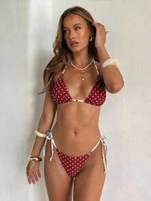 Aloruh Bộ bikini nữ mùa hè mới in họa tiết nhuộm tie-dye, đồ bơi nữ gợi cảm dự tiệc âm nhạc lễ hội với họa tiết vỏ sò óng ánh, trang phục đi biển cho kỳ nghỉ của nữ. - Màu Hoa hồng đỏ - Xem 6