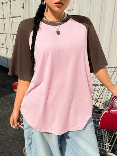Muchica Plus Size Summer Basic Casual Raglan Sleeve Short Sleeve Loose T-Shirt, Summer Tops