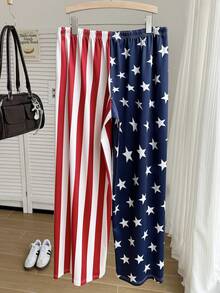 Comfortcana Pantalones casuales con cordón y estampado de bandera estadounidense para el 4 de julio, Día de la Independencia, tallas grandes, primavera/verano - Multicolor - Ver 3