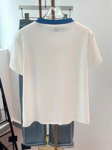 Lalippa 女士心形串珠撞色圆领T恤 - 白色 - 查看 2