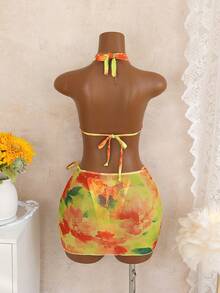 Bonvoyette 3件套女士夏季多巴胺吊带比基尼套装和沙滩度假裙 - 彩色 - 查看 2