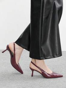 CUCCOO BIZCHIC 四季新款酒红色尖头细跟高跟低帮女鞋，日常百搭通勤商务晚宴派对女鞋 - 油皮酒紅 - 查看 4