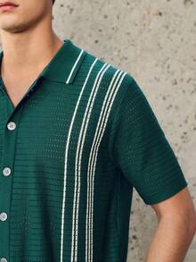 RONVEXI Camisa de punto de manga corta y abotonada casual para hombre - Multicolor - Ver 2