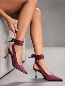 CUCCOO SZL Women's Suede Burgundy Sexy Pointed Toe Bow Tie Fashion Date High Heel Pumps - Burgundy - View 9