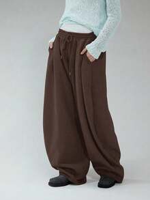 COUREZ 低腰宽松灯笼裤/Y2K冬季女装阔腿裤女士运动裤女士夏季服装 - 咖啡棕 - 查看 4