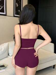 DAZY Women's Summer Sexy Camisole And Shorts Pajama Set With Built-In Bra Padding - Purple - View 2