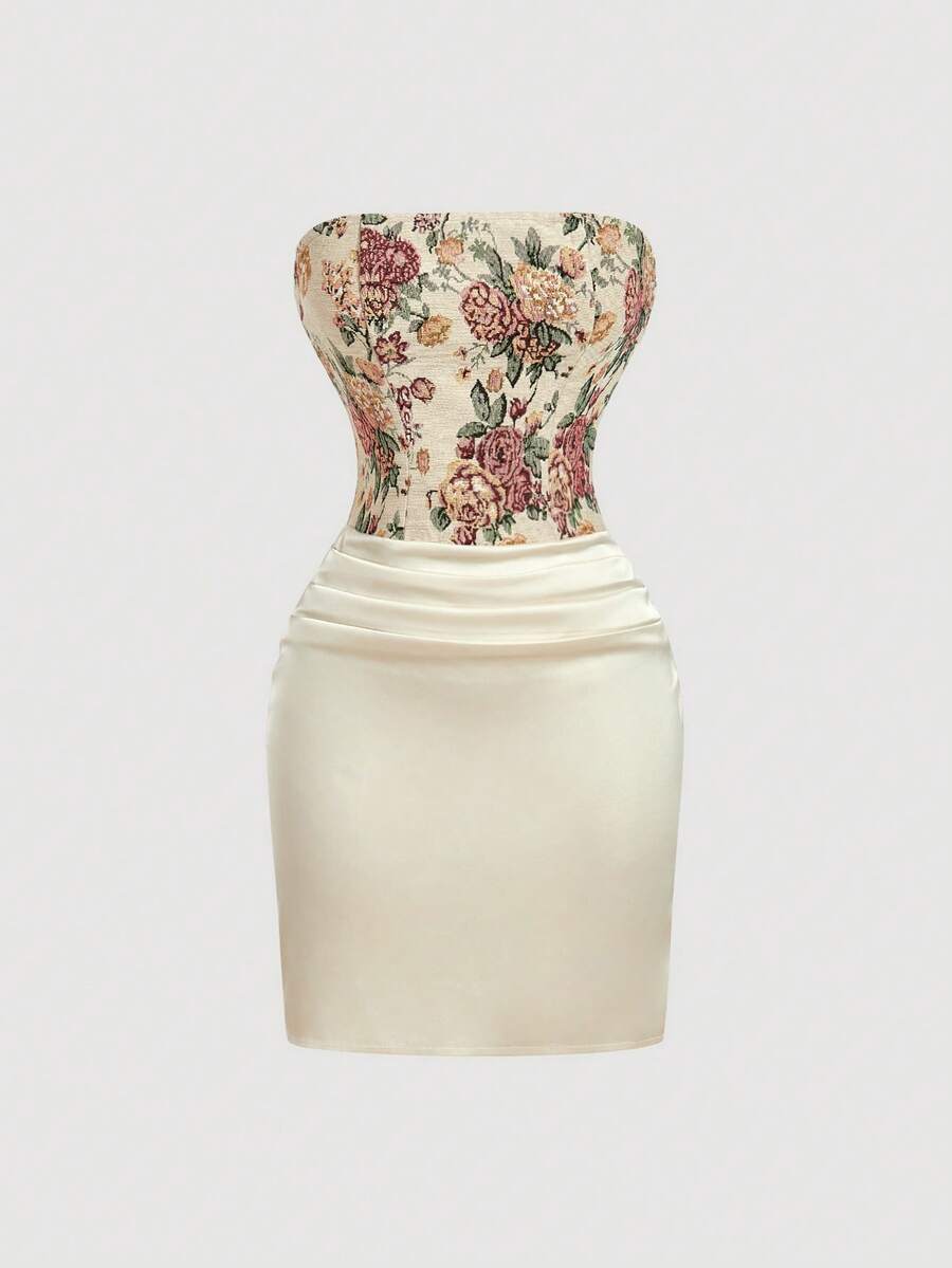 SHEIN MOD 女士纯色印花拼接休闲迷你连衣裙 - 彩色 - 查看 1