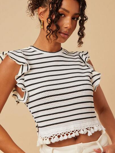 Travachic Women's Striped Round Neck Cap Sleeve Casual Versatile T-Shirt,Vacation Casual Terno Outfit For Women,Summer Holiday Outfits,Spring Break Outfits,Party Outfit,Beach Outfit,Spring Clothing,Valentine's Day,Valentine Outfits For Women,Carnival Costume,Elegant,Floral,Carnival,Spring To Summer ,Party ,Summer Tops,Valentine's Day Tops,Wedding Guest Tops For Women,Birthday Tops,Party Tops,Elegant Tops For Women,Floral Tops,Summer Tops,Carnival Costume, Mexican Style Tops Women Boho Tops For Women