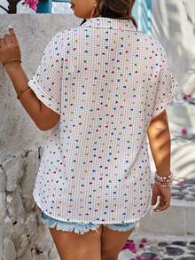 SHEIN LUNE 大码女式彩色爱心印花休闲度假衬衫，春夏款 - 彩色 - 查看 2