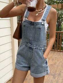 Livesso Women's Blue Cotton Beach Holiday Casual Adjustable Strap Jumpsuit - Blue - View 5