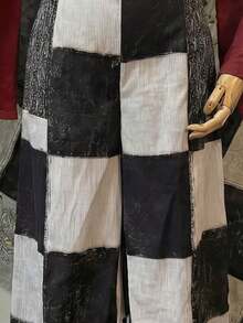 Sunspun 休闲格子宽松舒适连体裤 - 黑與白 - 查看 7