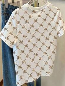 少女休闲时尚字母菱形格纹印花短袖T恤，夏季必备 - 彩色 - 查看 2