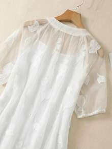 SHEIN LUNE 白色碎花浪漫休闲舒适中长连衣裙，适合春夏穿着 - Pearl White - 查看 5