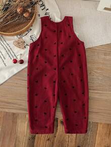 SHEIN Vintaside Kids Baby Girls/Unisex Infant Toddler 0-3Y Spring/Autumn Heart Print Corduroy Overalls Set, Casual Style With Chest Pocket Decoration, Suitable For Outdoor Play And Leisure Baby Girl Overalls Outfits - Burgundy - View 2