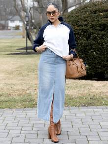 Melissa Matos Summer New Music Festival Loose Casual Beach Vacation Style Women Skirt Jeans Skirt - Light Wash - View 1