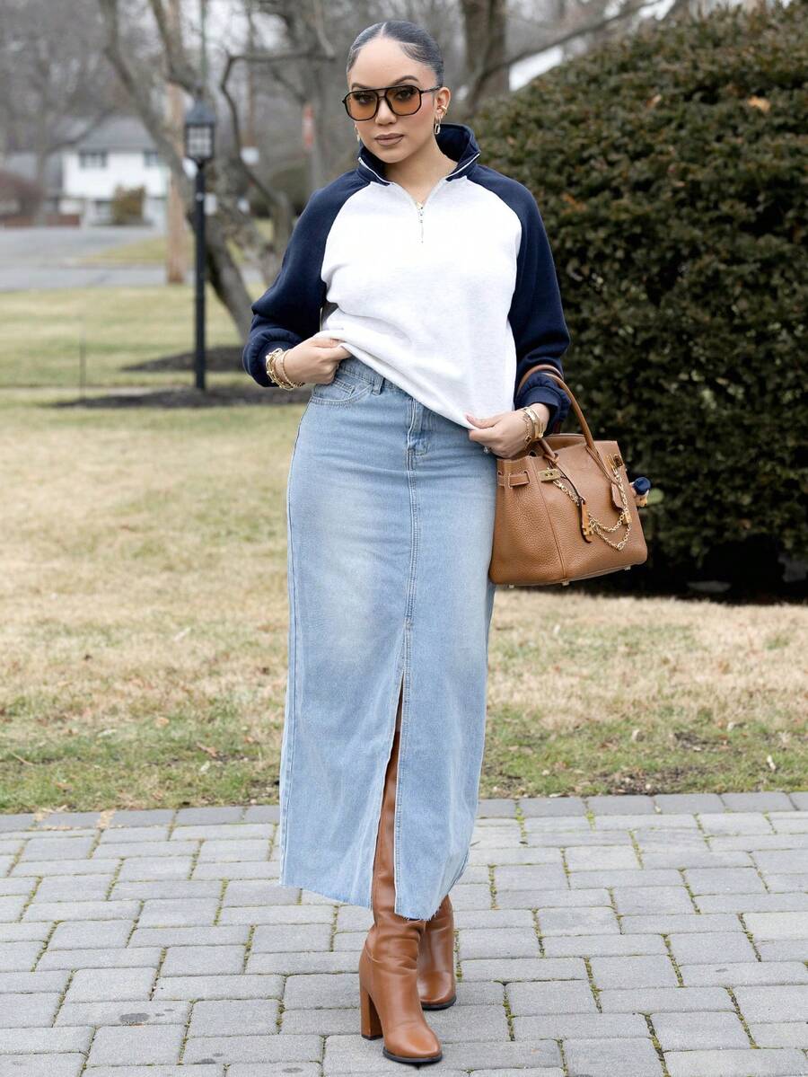 Melissa Matos Summer New Music Festival Loose Casual Beach Vacation Style Women Skirt Jeans Skirt - Light Wash - View 1