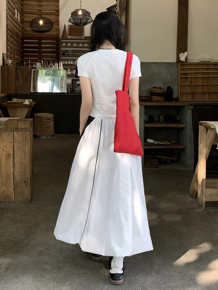 Women's White Floral Bud Skirt, High Waist A-Line Unique Design Sexy Long Skirt, 2 Pieces Set, Summer