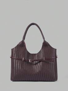 Ontre Women's Tote Bag, Retro Woven Embossed Handbag, Exquisite Large-Capacity Shoulder Bag. - Coffee Brown - View 1