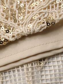 DAZY 女士优雅花卉亮片纹理V领无袖长连衣裙，适合春夏穿着 - 米色 - 查看 7