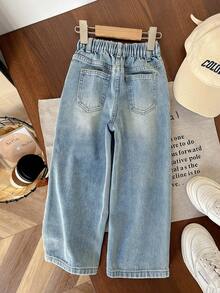 SHEIN 男童休闲复古做旧水洗直筒牛仔裤 - 藍色 - 查看 2